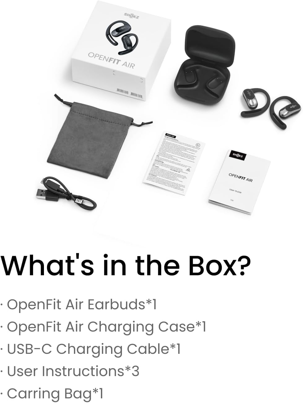 SHOKZ OpenFit Air Open-Ear Headphones, True Wireless Bluetooth Earphones with Microphone, Earbuds with Air Earhook, Fast Charging, 28h Playtime, IP54 Waterproof for Workout - Blue