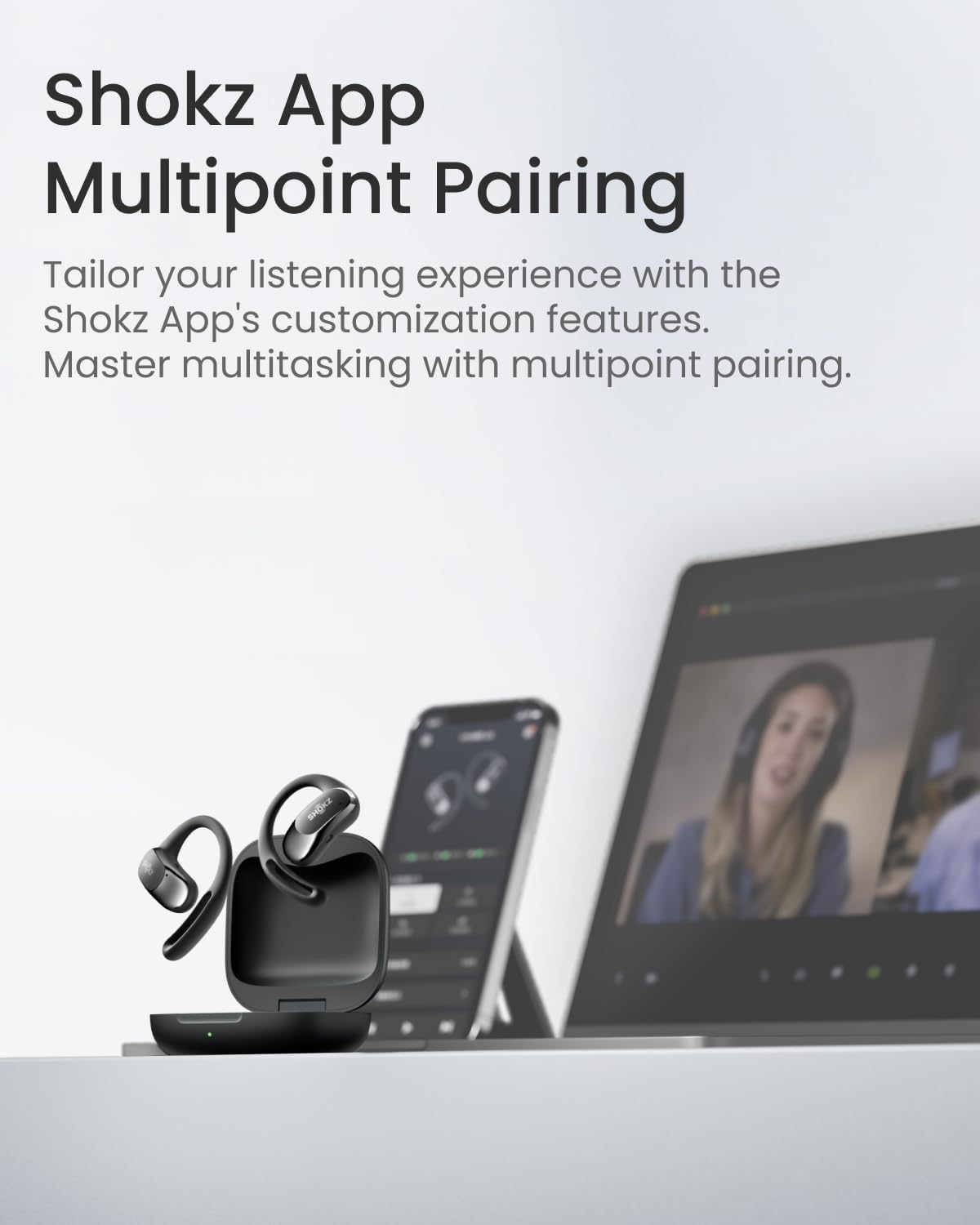 SHOKZ OpenFit Air Open-Ear Headphones, True Wireless Bluetooth Earphones with Microphone, Earbuds with Air Earhook, Fast Charging, 28h Playtime, IP54 Waterproof for Workout - Blue