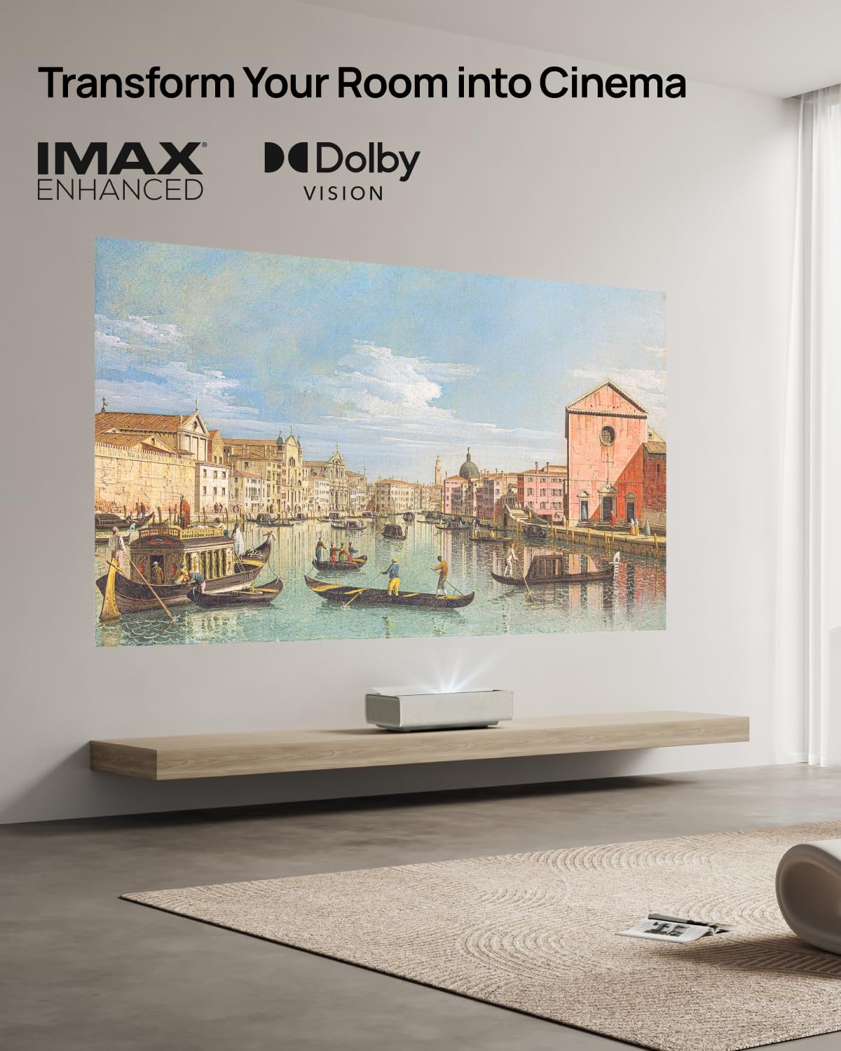 XGIMI AURA 2 UST Laser Projector, Dolby Vision, IMAX Enhanced, 2300 ISO Lumens, 1,000,000:1 Dynamic Contrast Ratio, 0.177:1 Throw Ratio, Intelligent Screen Adaption, 60W Harman Kardon Speakers