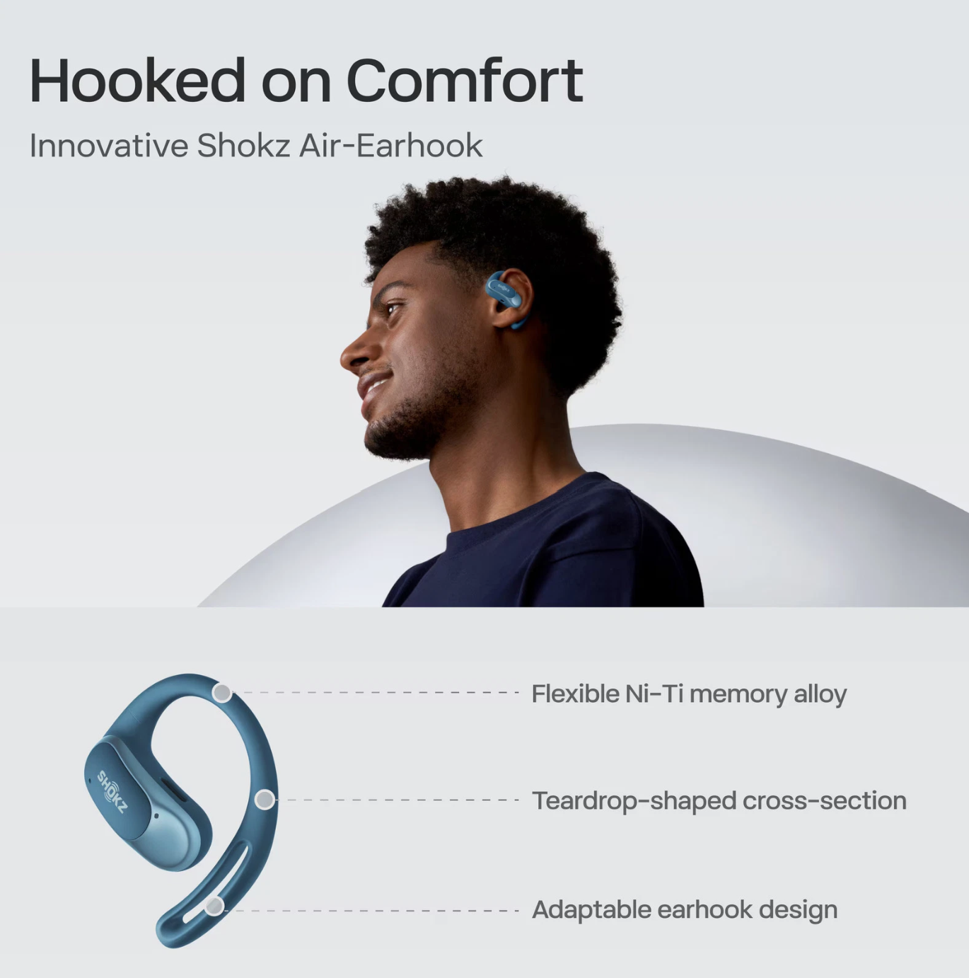 SHOKZ OpenFit Air Open-Ear Headphones, True Wireless Bluetooth Earphones with Microphone, Earbuds with Air Earhook, Fast Charging, 28h Playtime, IP54 Waterproof for Workout - Blue